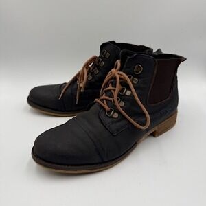 Josef‎ Seibel Women's 38/7.5 Navy Blue Leather Cap Toe Lace Up Ankle Boots
